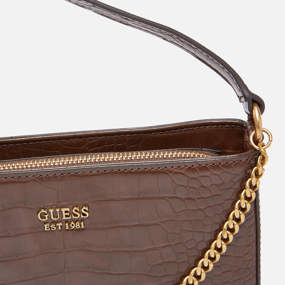 Guess Women's Katey Croc Mini Top Zip Shoulder Bag - Brown