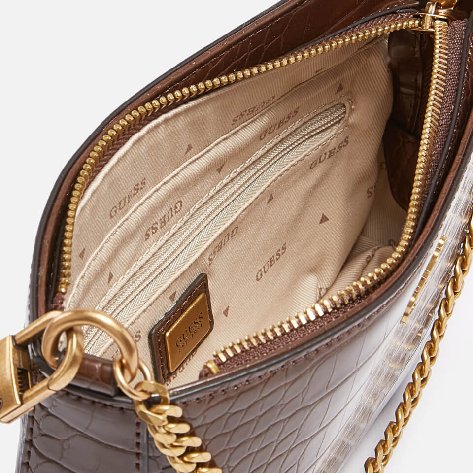 Guess Women's Katey Croc Mini Top Zip Shoulder Bag - Brown