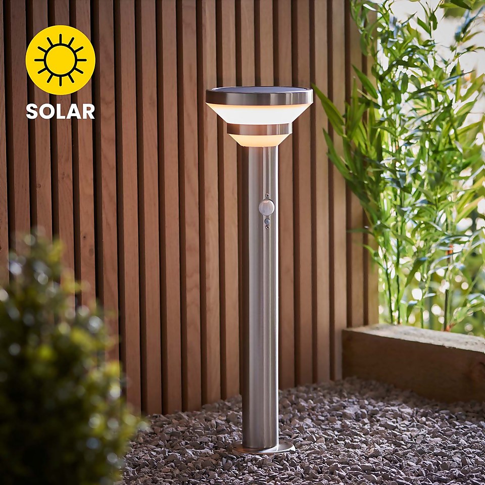 Halton 50cm Photocell & PIR Solar Outdoor Floor Light Stainless Steel Homebase