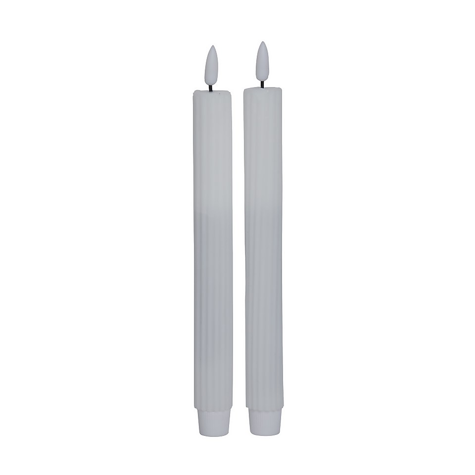 Pack of 2 Taper Ribbed LED Candles - White