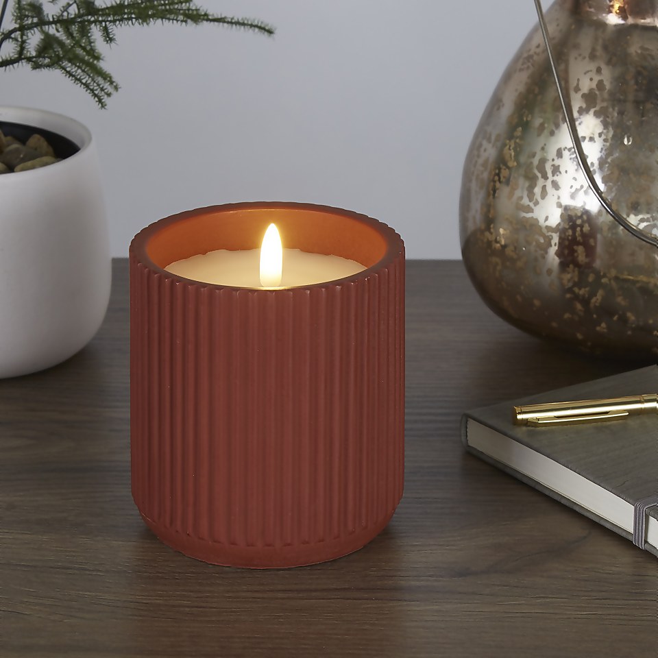 LED Ribbed Candle - Terracotta