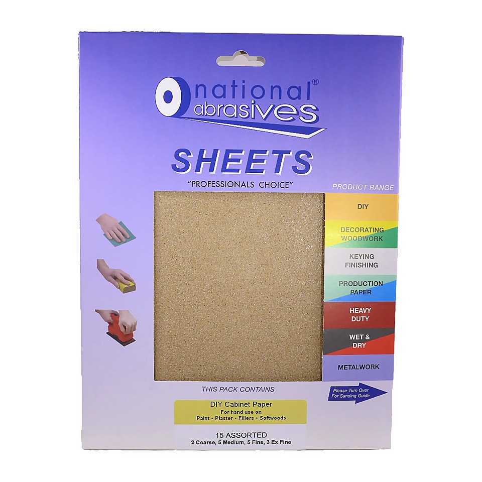 National Abrasive Sandpaper Sheets Assorted - 15 Pack