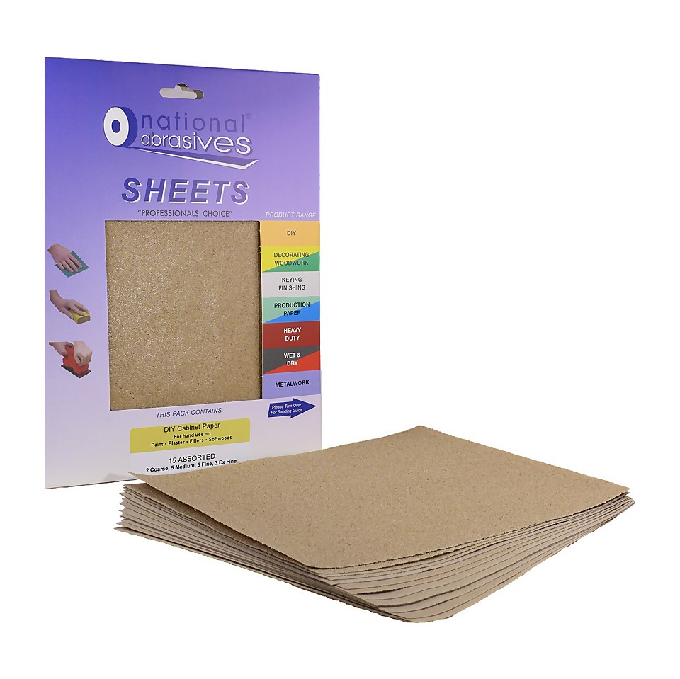 National Abrasive Sandpaper Sheets Assorted - 15 Pack