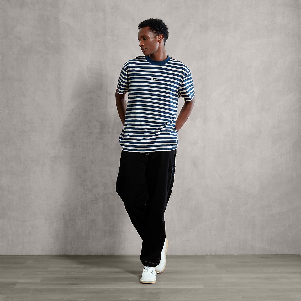Men's Navy and Beige T-Shirt - Navy/Beige