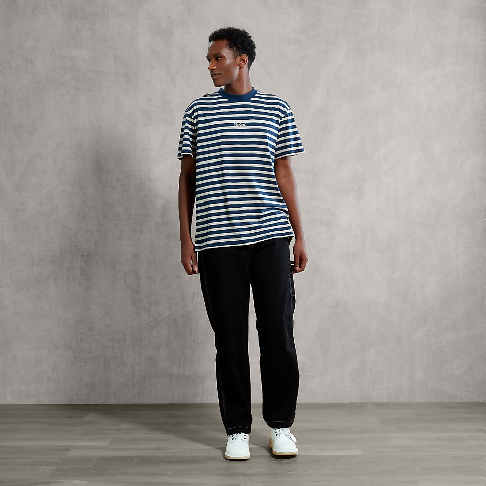 Men's Navy and Beige T-Shirt - Navy/Beige