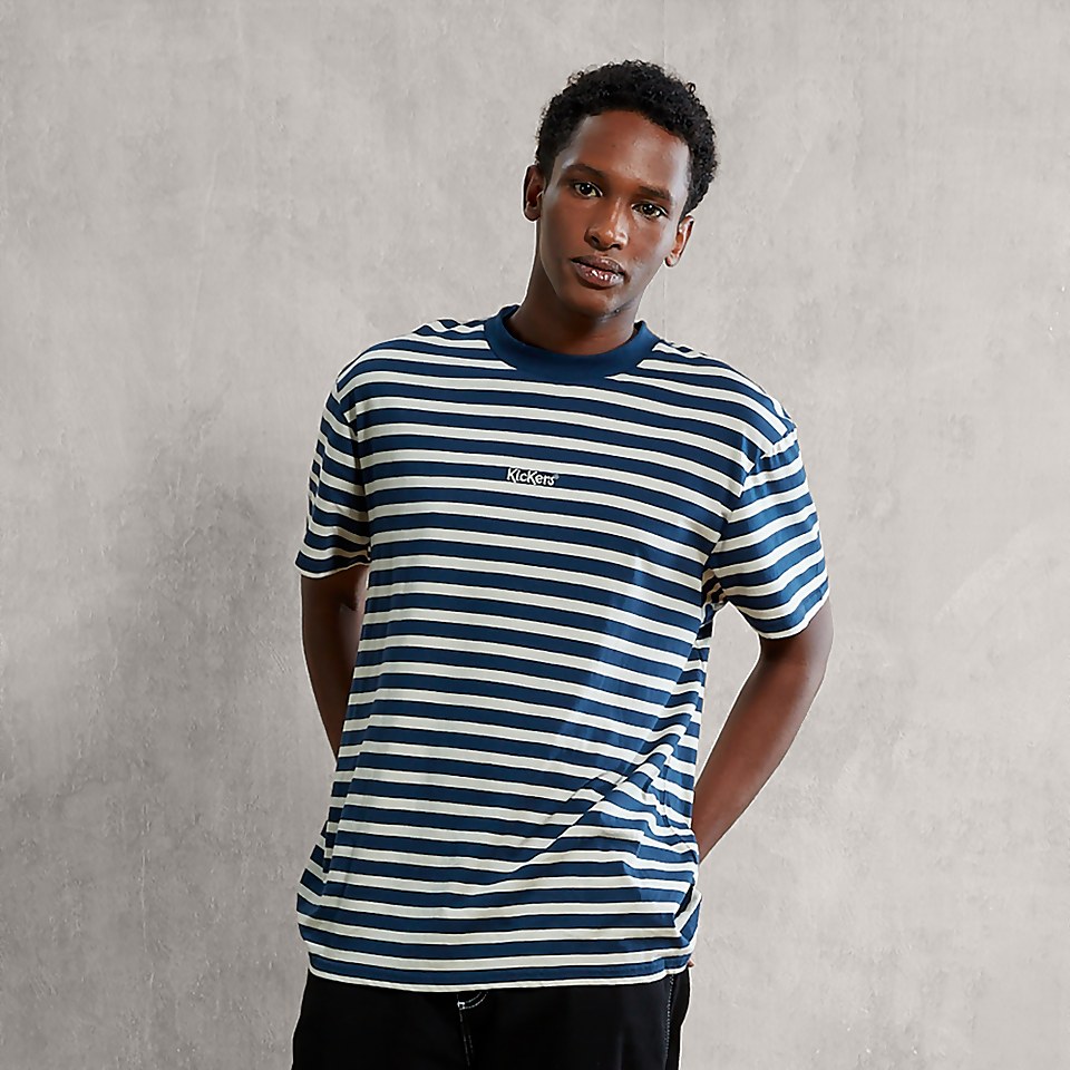 Men's Navy and Beige T-Shirt - Navy/Beige