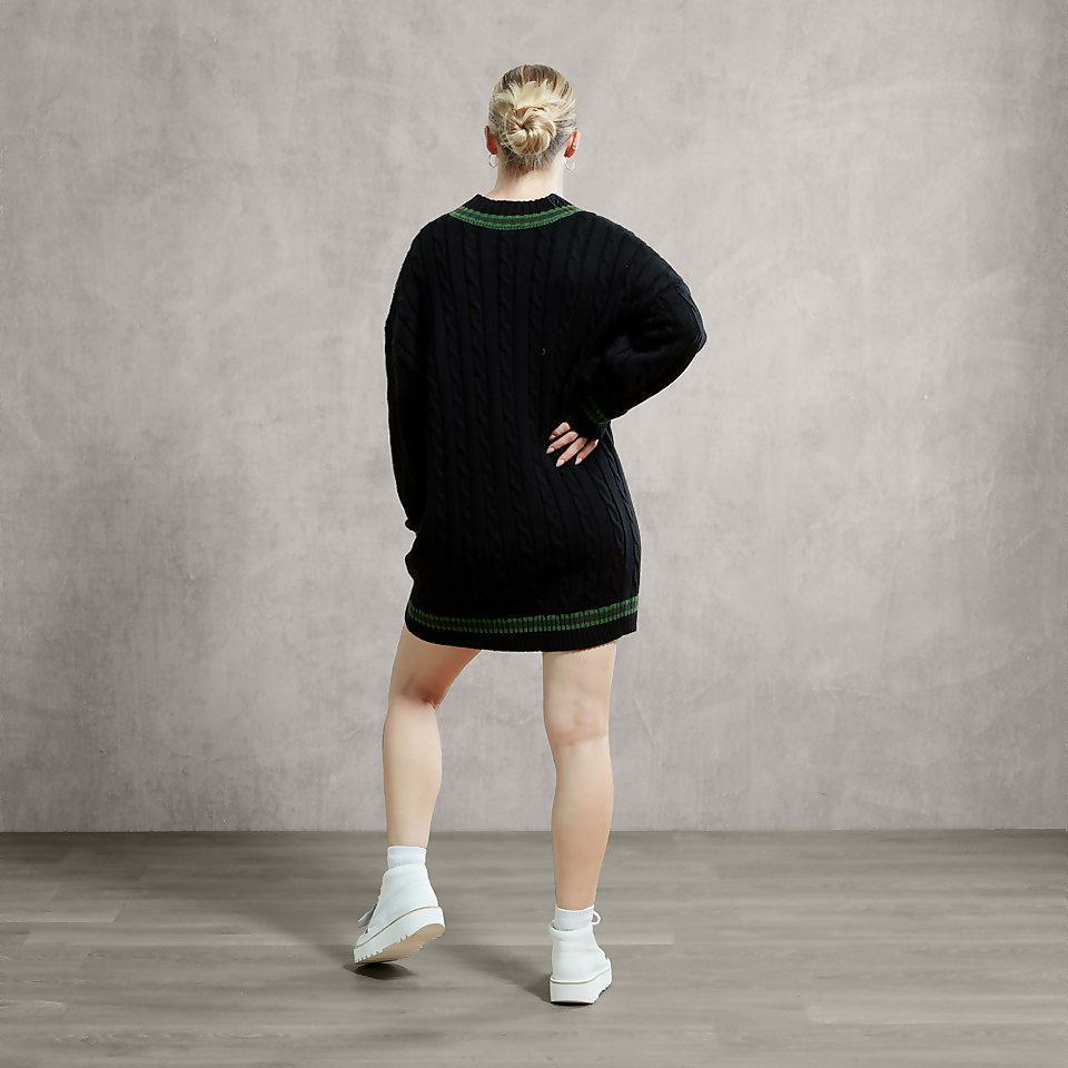 Women's Cable Knit Cricket Jumper Dress Black