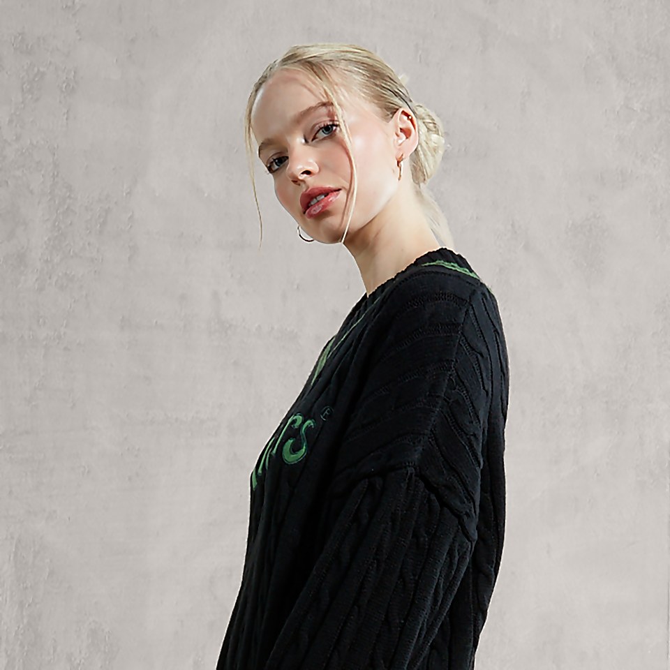 Women's Cable Knit Cricket Jumper Dress Black