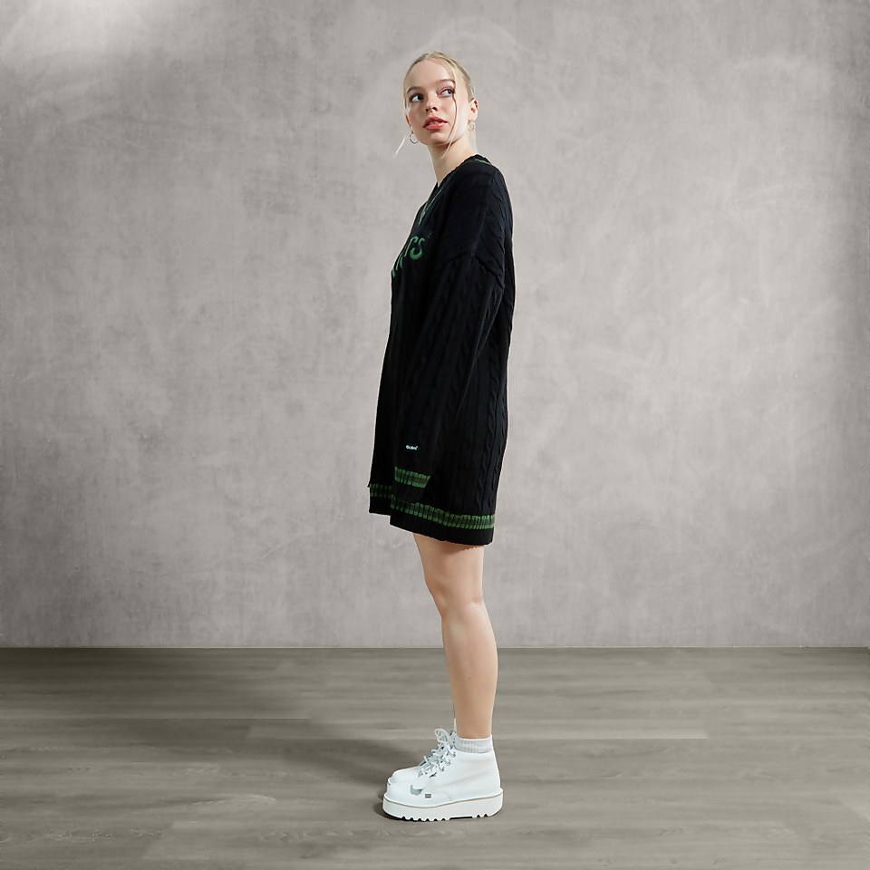 Women's Cable Knit Cricket Jumper Dress Black