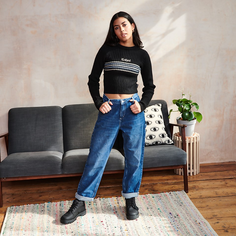 Women's Ribbed Long Sleeve knit Co-Ord Jumper Black