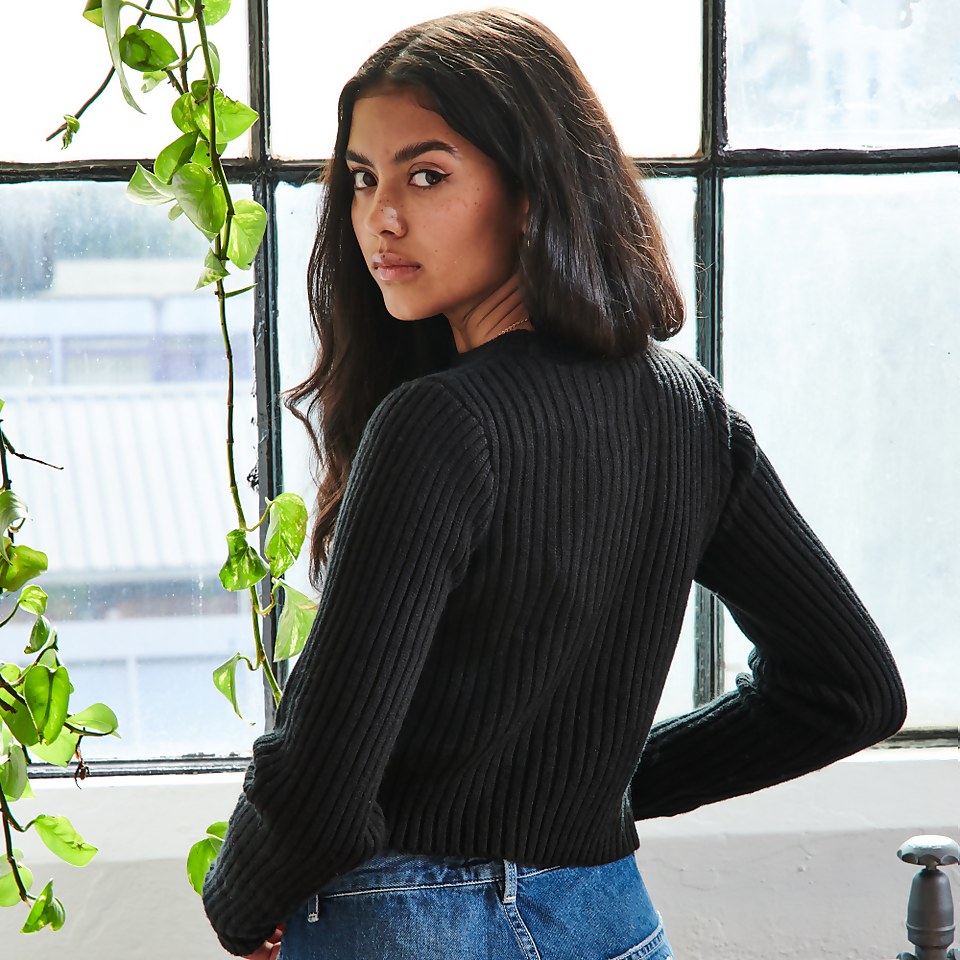 Women's Ribbed Long Sleeve knit Co-Ord Jumper Black