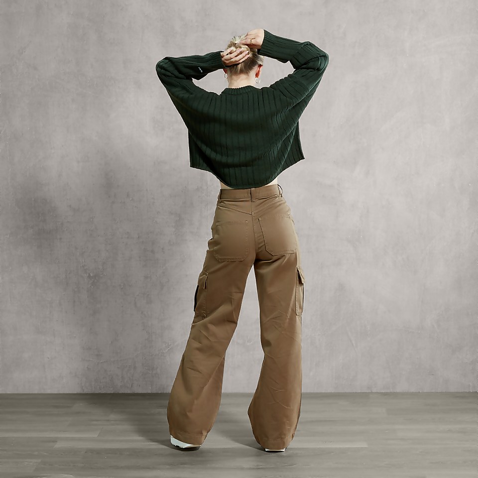 Women's V Neck Crop Jumper With Tan/Green