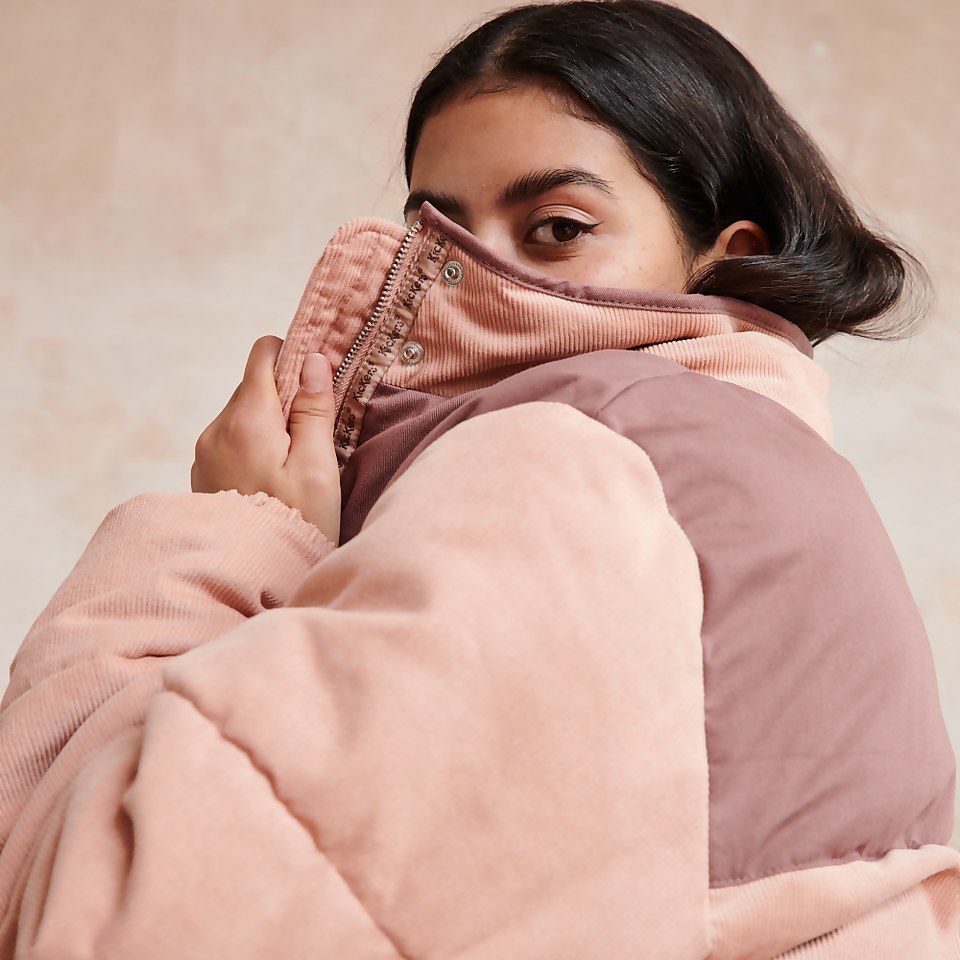 Women's Dusty Pink Cord Puffer Jacket Pink