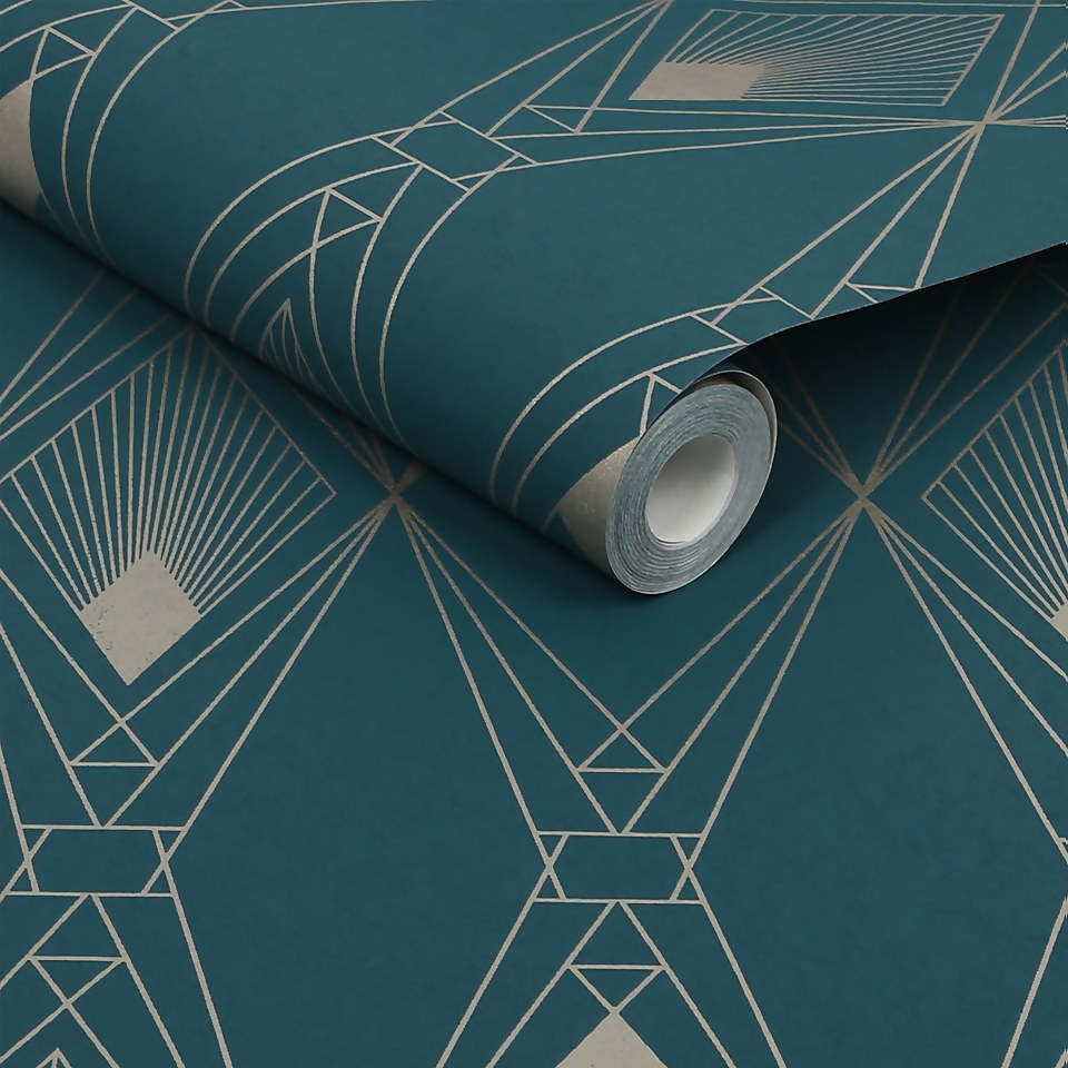 Next Deco Geometric Teal Wallpaper