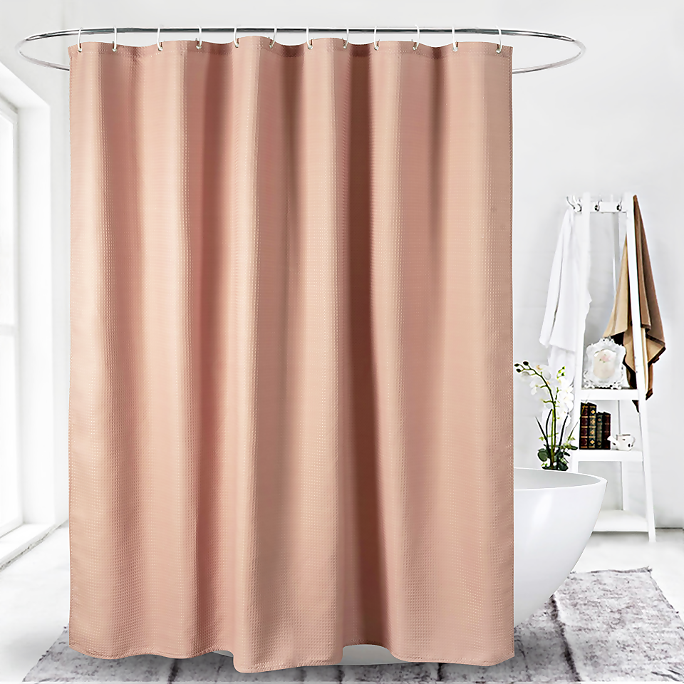 Homebase Waffle Blush Pink Shower Curtain
