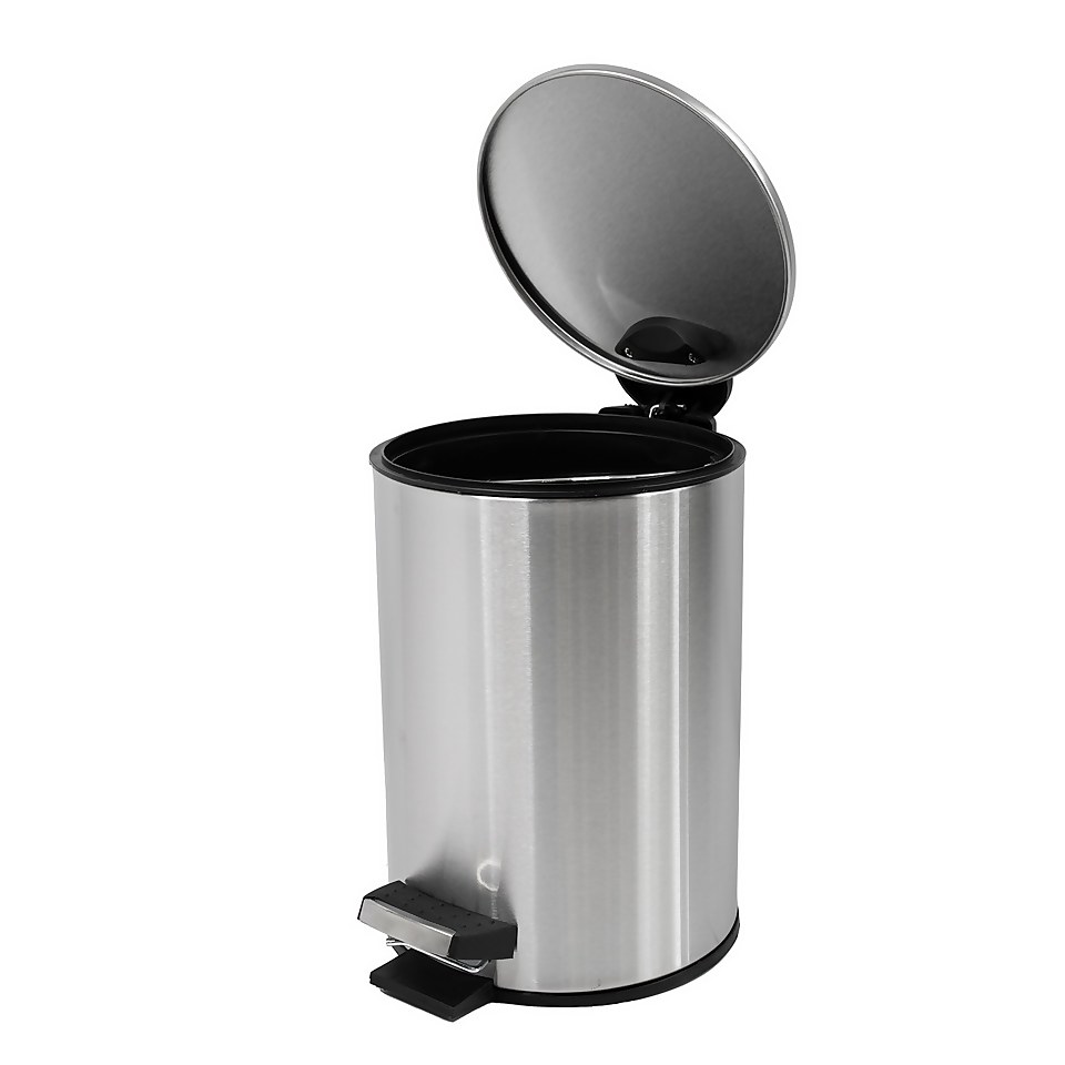 Homebase 3 Litre Pedal Bathroom Bin Brushed Steel Homebase