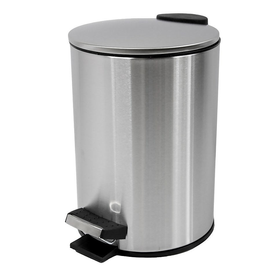 Homebase 3 Litre Pedal Bathroom Bin Brushed Steel Homebase