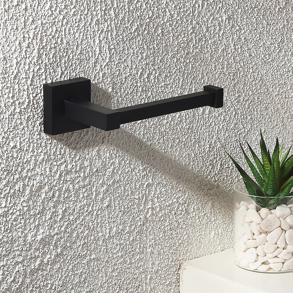 Homebase Toilet Roll Holder Fixed Square Black Homebase