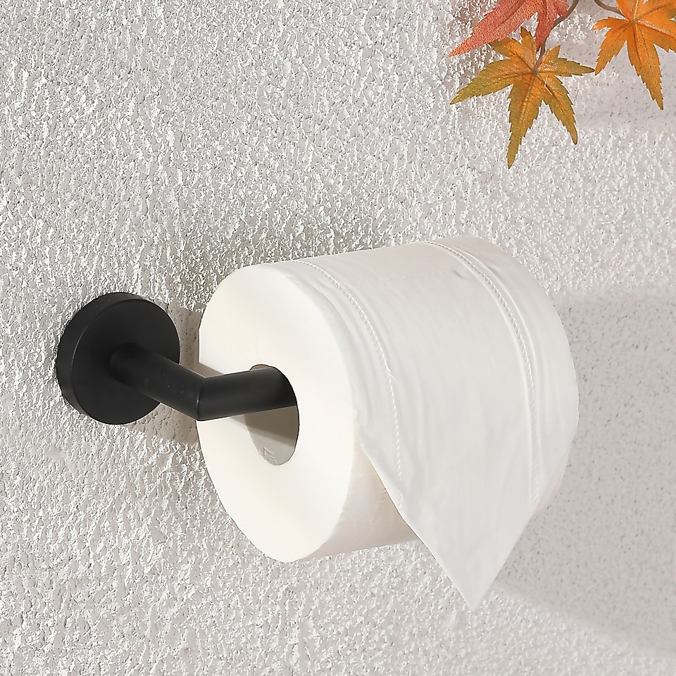 Homebase Toilet Roll Holder Fixed Round - Black