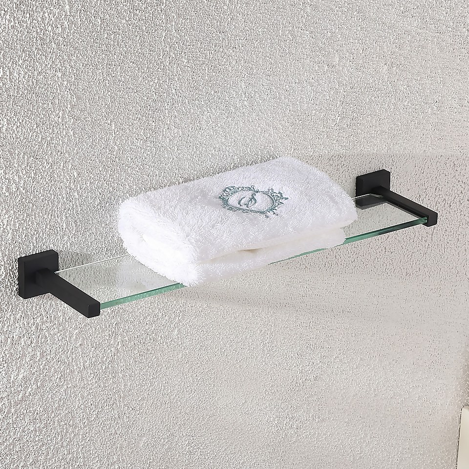 Glass Bathroom Shelf Black Square Mounting Brackets Homebase