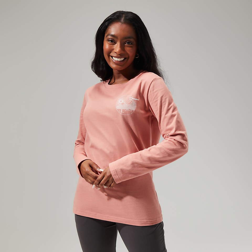 Women's Linear Landscape Long Sleeve Tee Pink