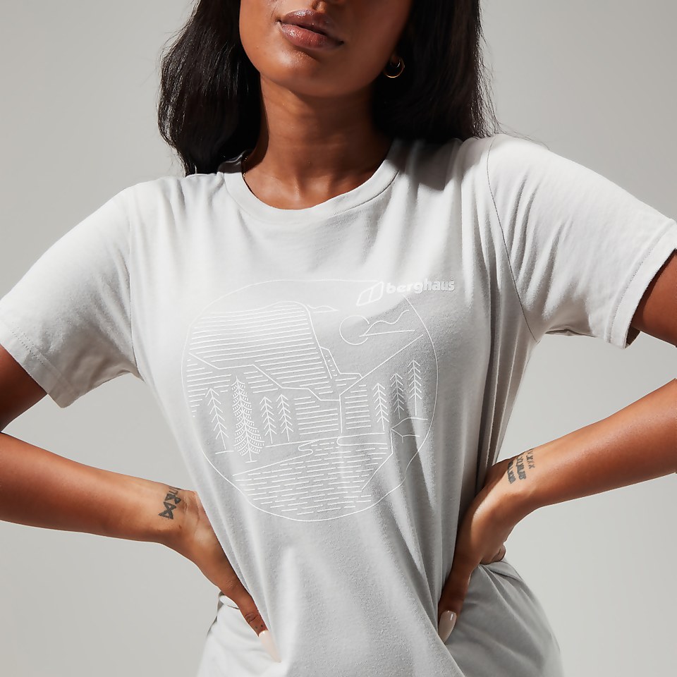 Women's Linear Landscape Short Sleeve Tee Light Grey