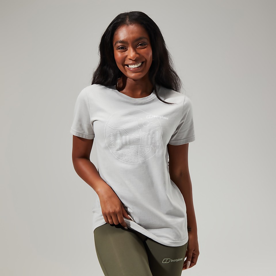 Women's Linear Landscape Short Sleeve Tee Light Grey