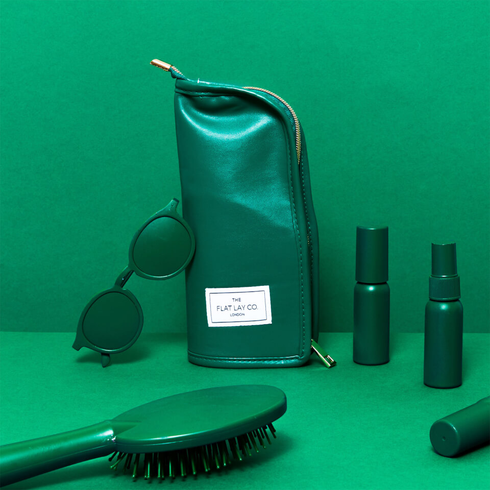 The Flat Lay Co. Standing Brush Case - Bottle Green Leather Monochrome