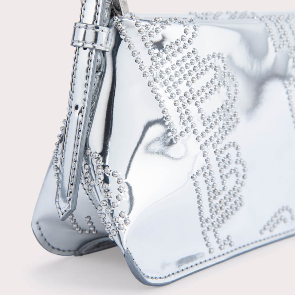 BY FAR Dulce Studded Metallic Patent-Leather Shoulder Bag