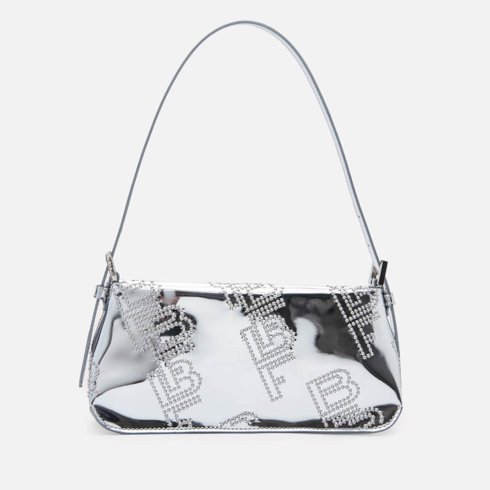 BY FAR Dulce Studded Metallic Patent-Leather Shoulder Bag