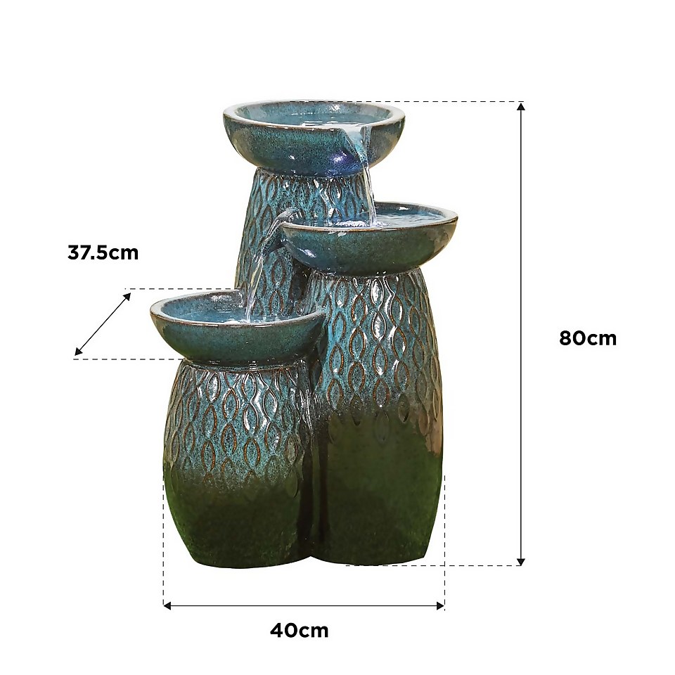 Stylish Fountain Glazed Trio Water Feature with LEDs