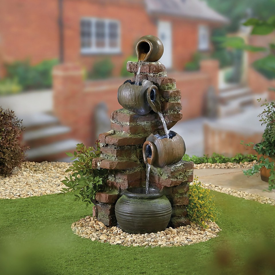 Stylish Fountain Flowing Jugs Water Feature with LEDs Homebase