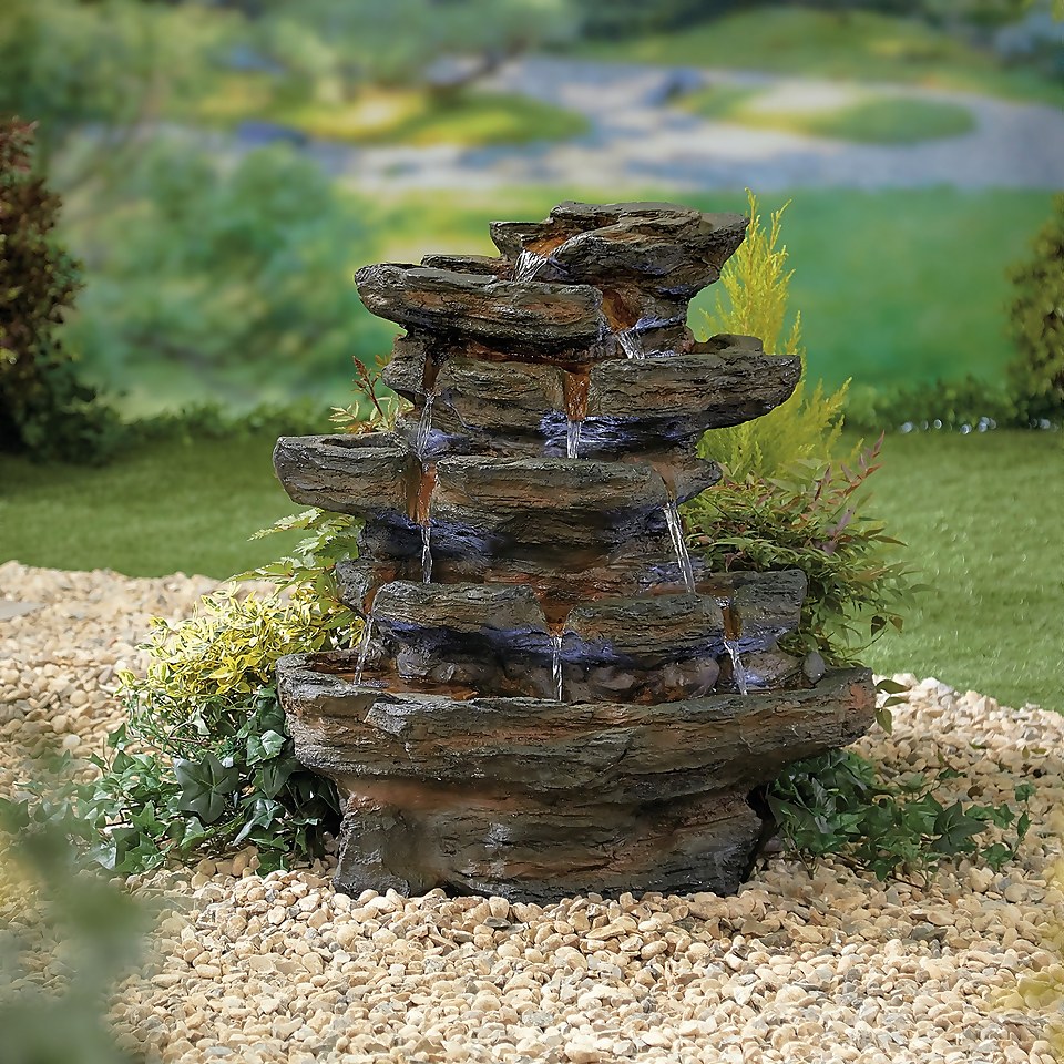 Stylish Fountain Red Rock Springs Water Feature with LEDs