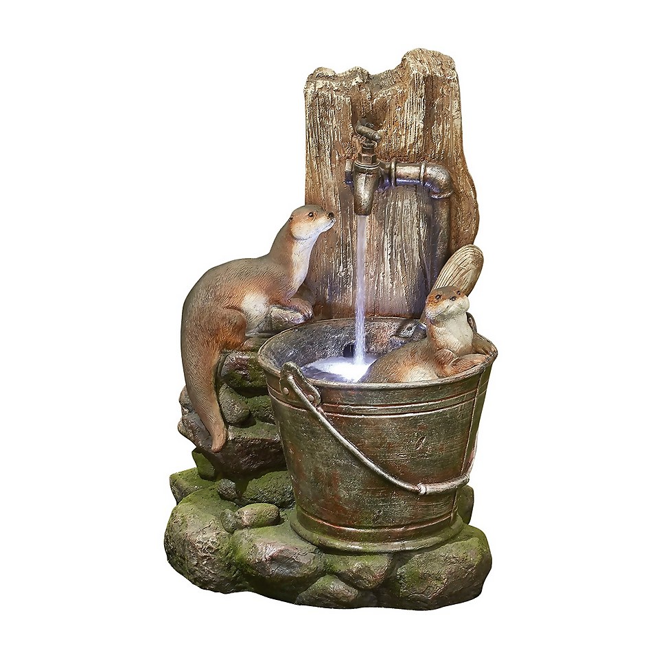 Stylish Fountain Playful Otters Water Feature with LEDs