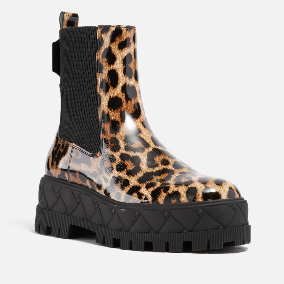 Kurt Geiger London Patent Leopard Print Leather Chelsea Boots