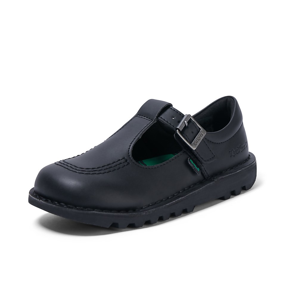 Junior Girls Kick T Bar Leather Alternative Black