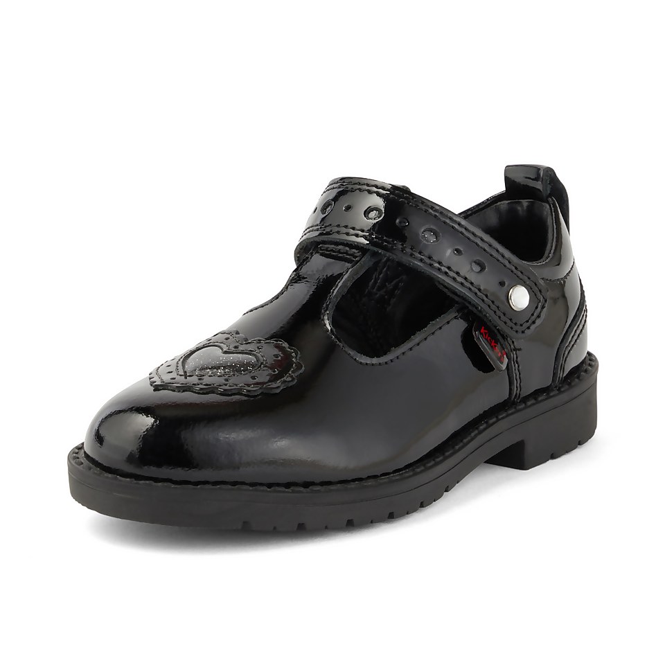 Infant Girls Lachly Heart T-Bar Patent Leather Black