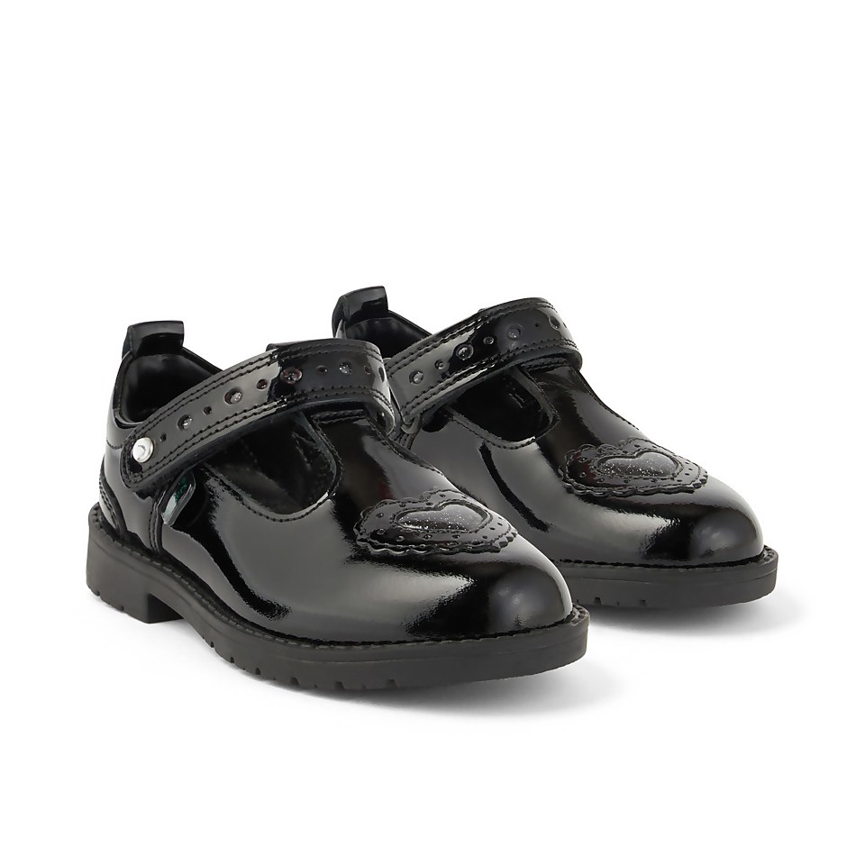 Infant Girls Lachly Heart T-Bar Patent Leather Black