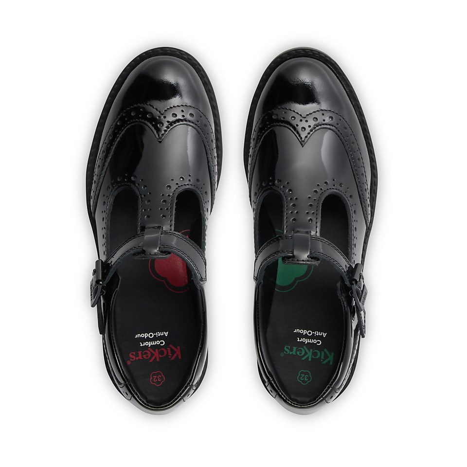 Youth Womens Lachly Brogue T Bar Patent Leather Black