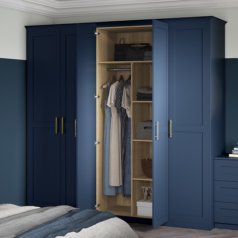 House Beautiful Fitted Bedroom Internal Dividing Panel, Shelves and Hanging Rail for Double Wardrobe - Oak Effect