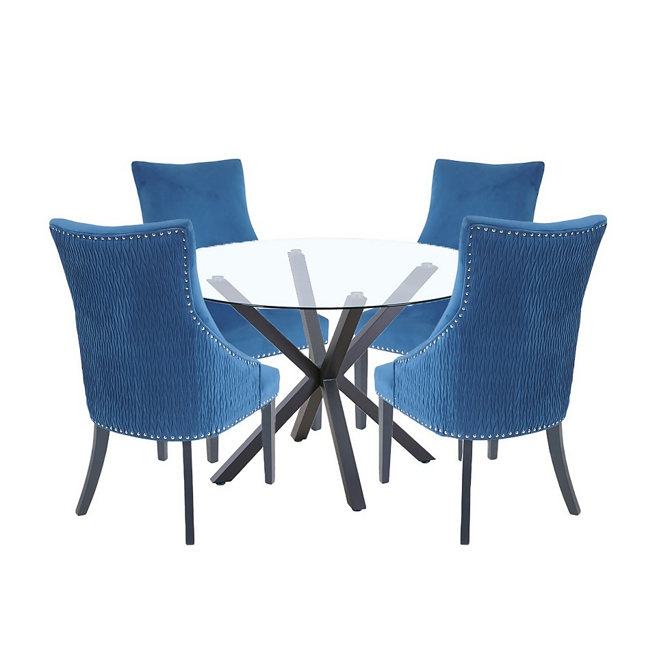 Ludlow Round Dining Table and 4 Annabelle Chairs Black & Navy Homebase