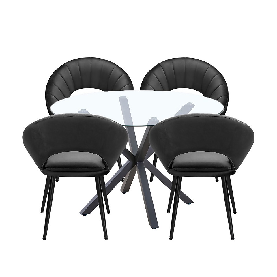 Ludlow Round Dining Table and 4 Margot Chairs Black Homebase