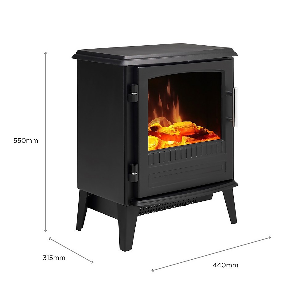 Dimplex Bari Optiflame® Freestanding Electric Stove with Realistic Log Bed & LED Flame Effect - Black