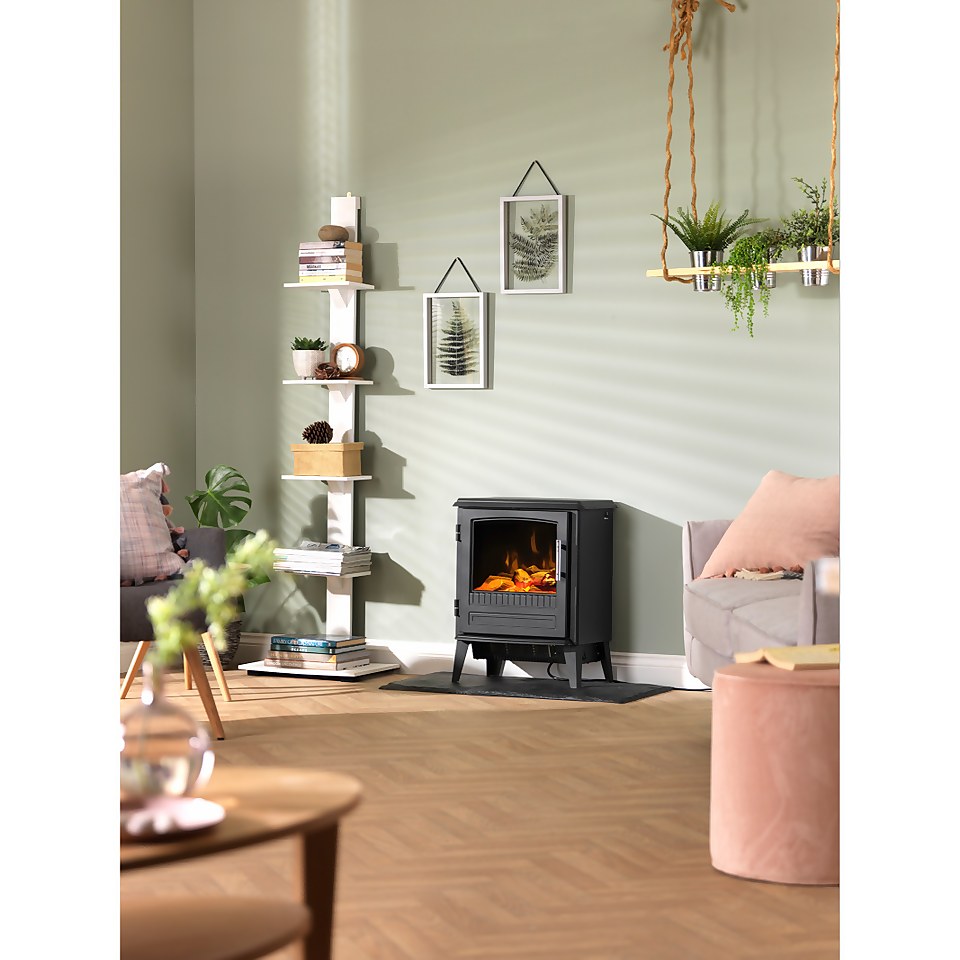 Dimplex Bari Optiflame® Freestanding Electric Stove with Realistic Log Bed & LED Flame Effect - Black