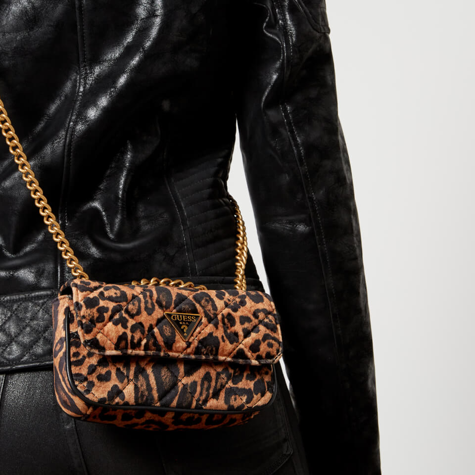 Guess Cessily Micro Leopard-Print Quilted Shell Bag