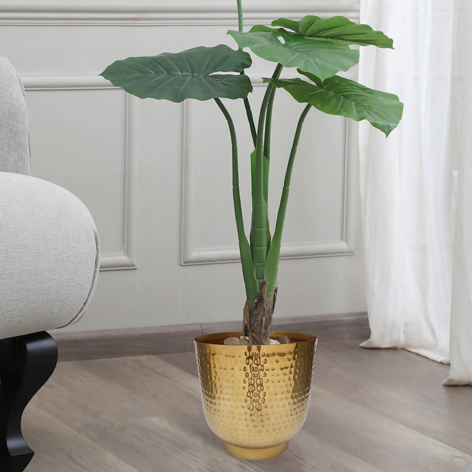 Hammered Brass Effect Indoor Plant Pot - 16cm