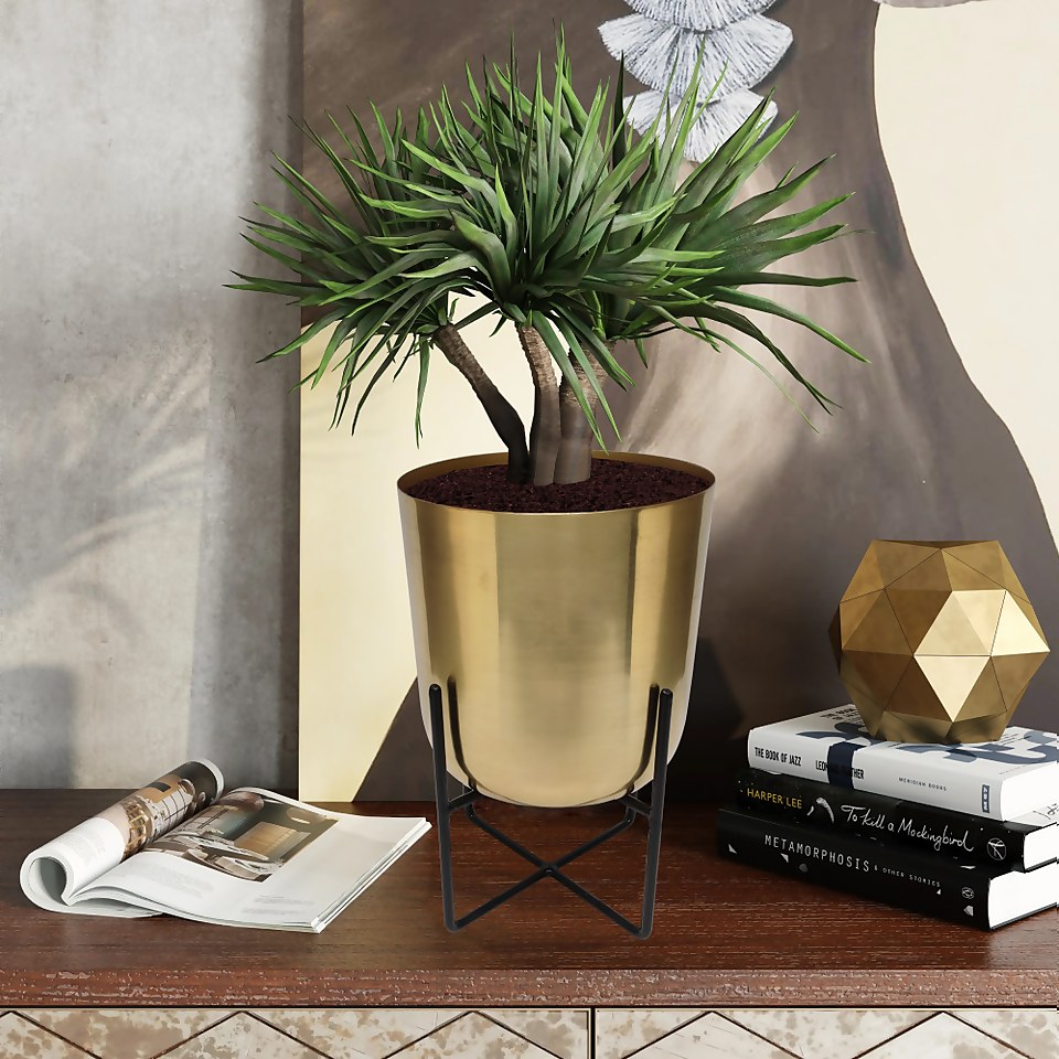 Brass Indoor Plant Pot with Cross Stand - 13.5cm