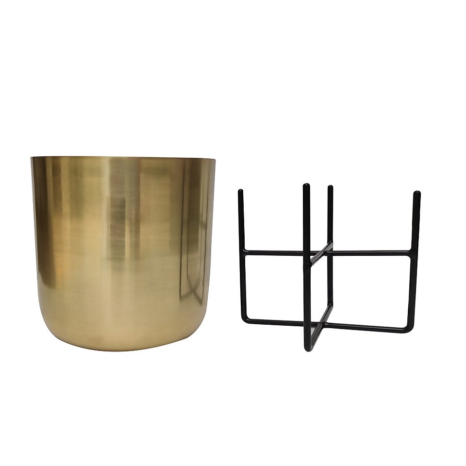 Brass Indoor Plant Pot with Cross Stand 13.5cm Homebase