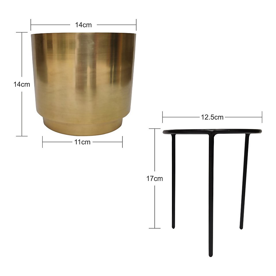 Brass Indoor Plant Pot with Straight Stand - 14cm