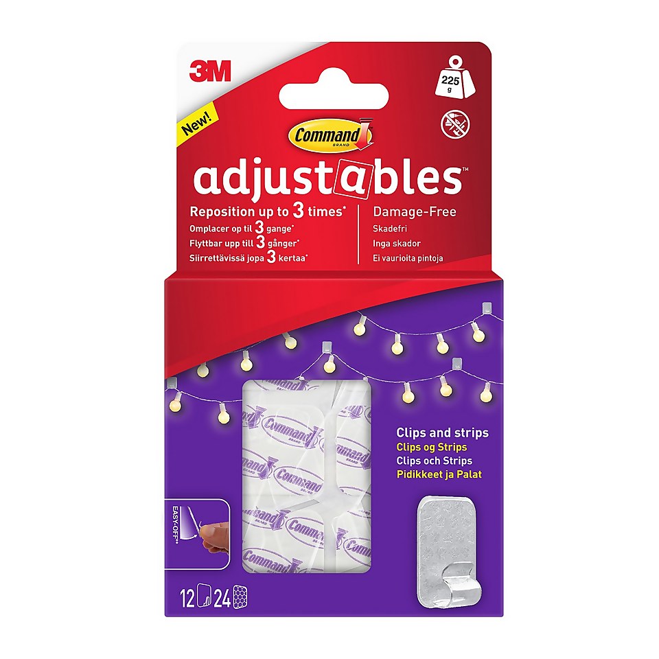 Command™  Adjustables™  Repositionable Clips 12 Clips + 24 strips/PK